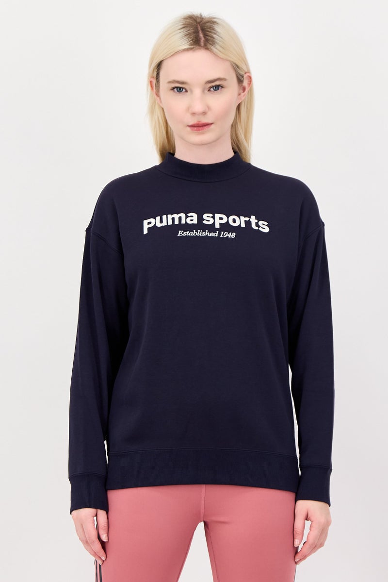 PUMA سويت شيرت خارجي طويل الأكمام للنساء بقصة مريحة، كحلي داكن - Image 1
